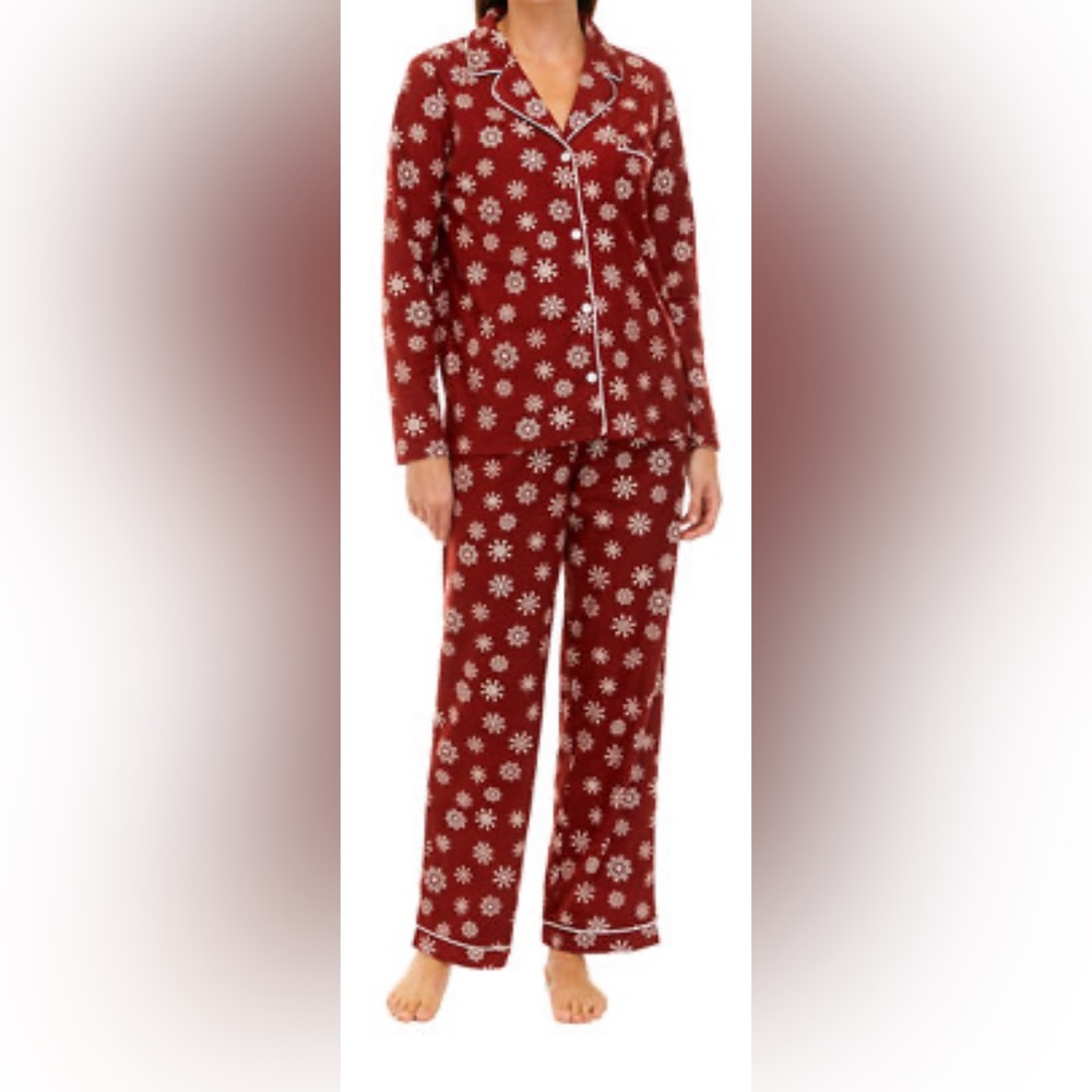 NWT Wonderly Women's Size M Knit Flannel Notch Pajama Set with Headband MSRP $68